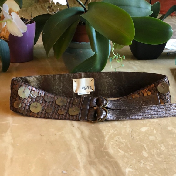Ya-ya umber-brown belt with metallic discs - Picture 1 of 5